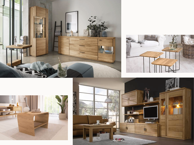 oben links: Sideboard Kollektion BALCO oben rechts: diga Beistelltisch Holz unten links: diga Salontisch EDDO unten rechts: diga Masivholzmöbel